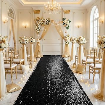 Black Shimmer Aisle Runner 4ftx15ft Sequin Aisle Runner Parties Carpet Runner Ceremony Glitter Rug Runner