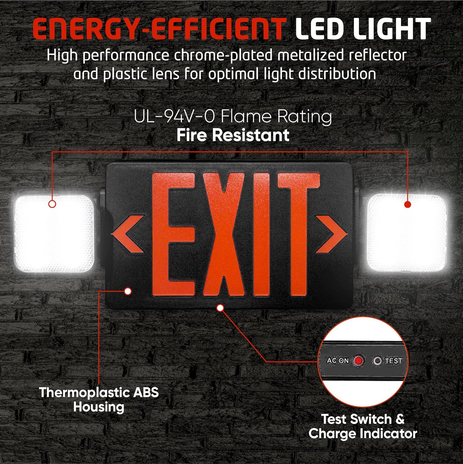 Ciata LED Exit Signs with Emergency Lights for Business, Industrial Safety, Commercial Exit Sign, 90-Minute Battery Operated Backup, Ceiling or Wall Mount Adjustable Fire Resistant Emergency Exit Sign