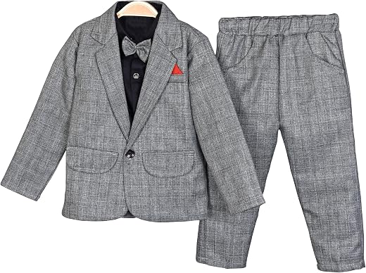 3 Piece Polycotton Baby Boys Suit Set | Set of Shirt, Pants, Coat, and Bow for Kids | Ideal for Wedding, Birthday, Parties | Casual Boy Suit for Occasions | Boys Clothing Set