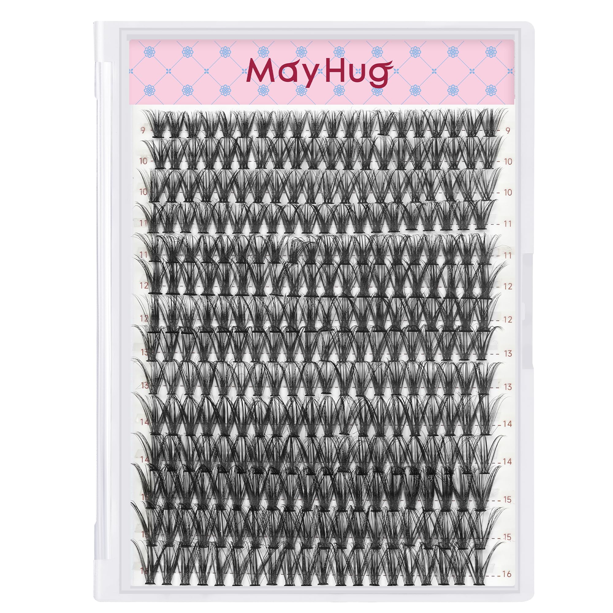 Mayhug Cluster Lashes D Curl Individual Lashes 280pcs Lash Clusters 40D DIY Eyelash Extension 9-16mm Mix Tray Eyelash Clusters Extensions Self Application at Home (40D|D-Mix9-16)