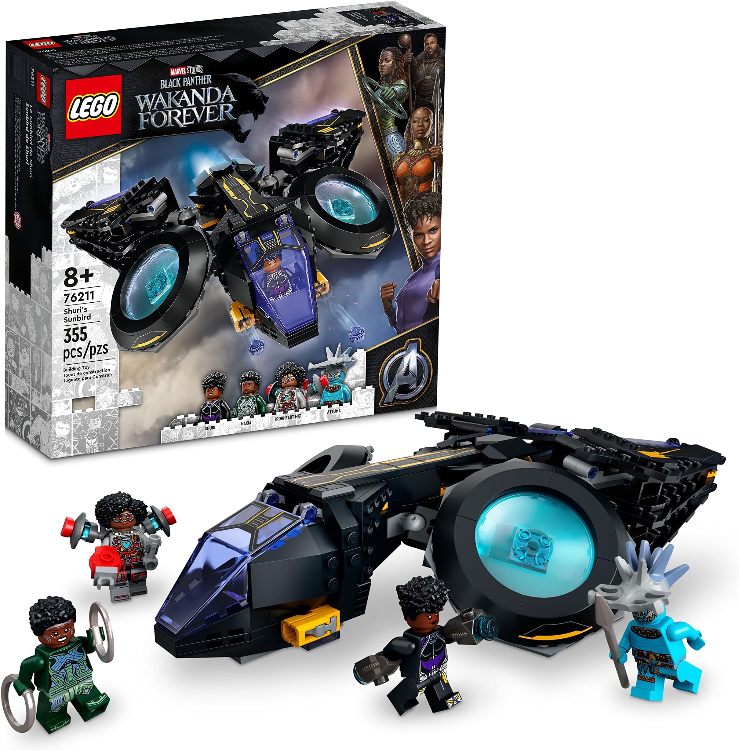 Marvel Shuri's Sunbird, Black Panther Aircraft Buildable Toy Vehicle for Kids, 76211 Wakanda Forever Set, Avengers Superheroes Gift Idea