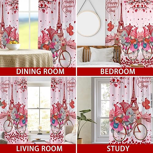 Miniatura 6 de Cortinas de San Valentín para sala de estar, decoración del día de San Valentín rosa y rojo para ventana de la habitación del hogar, cortinas