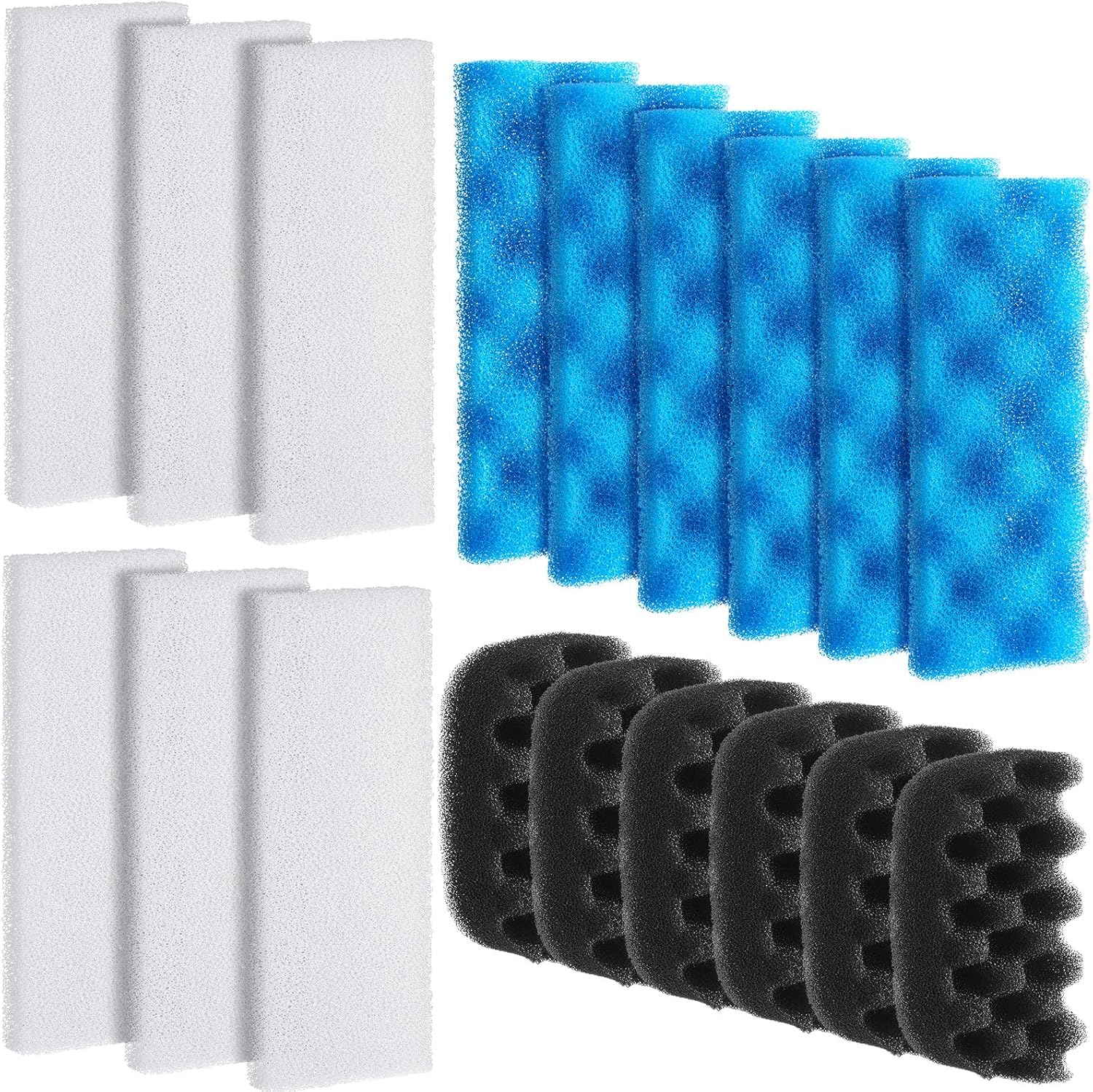 Threlaco 18 Pcs Aquarium Filters Bio Sponge Sets Compatible with Fluval 206/207 Aquarium Filters Including Blue White Black Biological Sponge Foam for Replacement Filter Media Kit