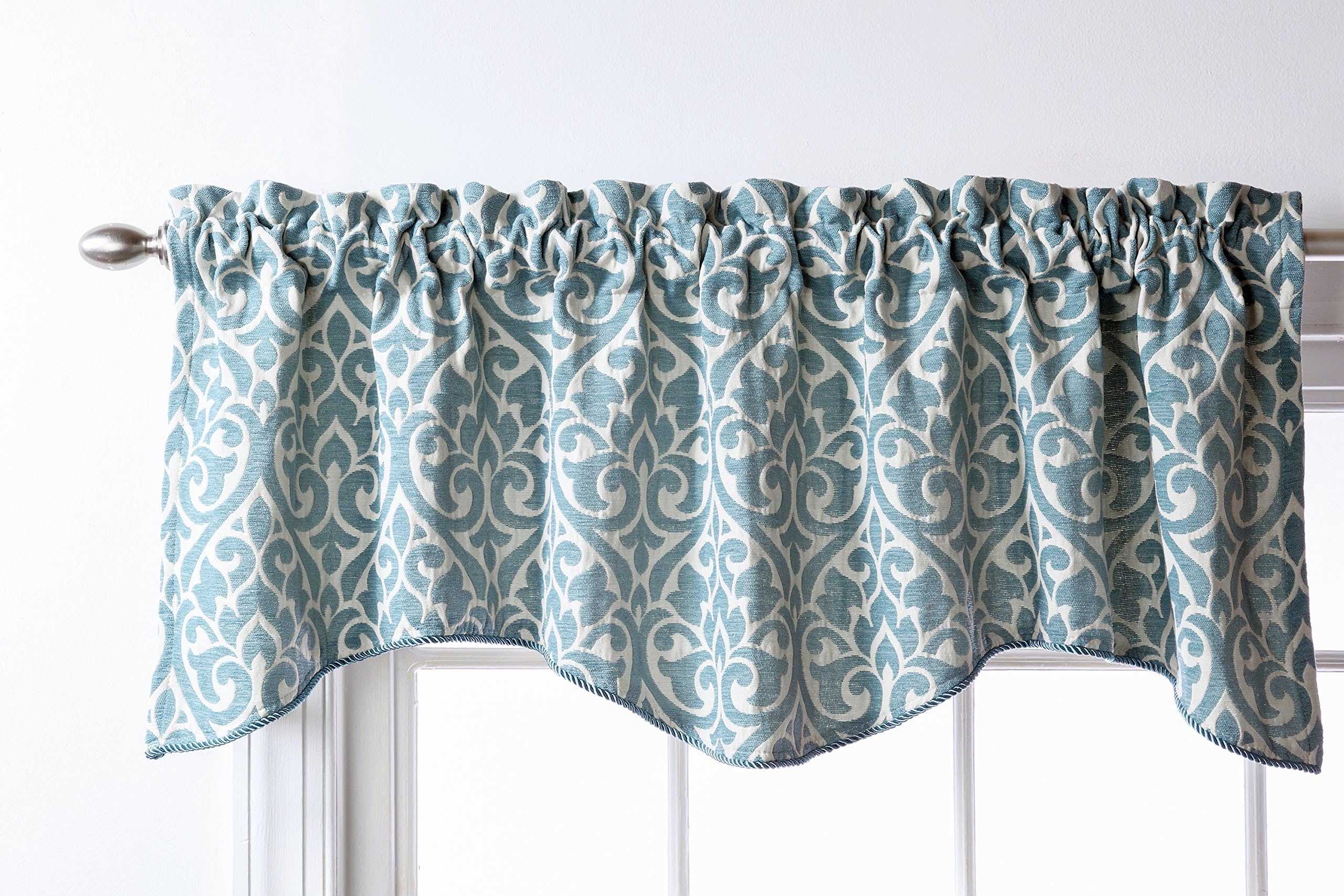 Style Master Twill and Birch Bryce Chenille Scalloped Valance with Cording, 55 by 17-Inch, Sea Breeze