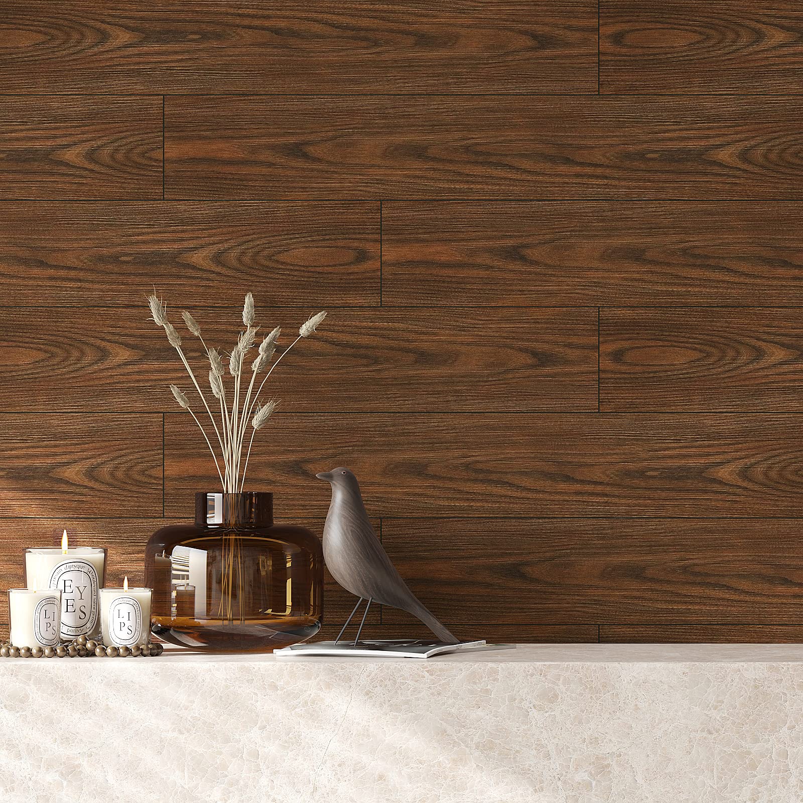 VEELIKE Suelo Vinilo Efecto Madera Marron Vintage Suelo Vinilo Autoadhesivo Baño Vinilos Cocina Azulejos Impermeable Papel Adhesivo Suelo Baldosas Adhesivas Suelo Habitación 90cm×15cm 36 Piezas