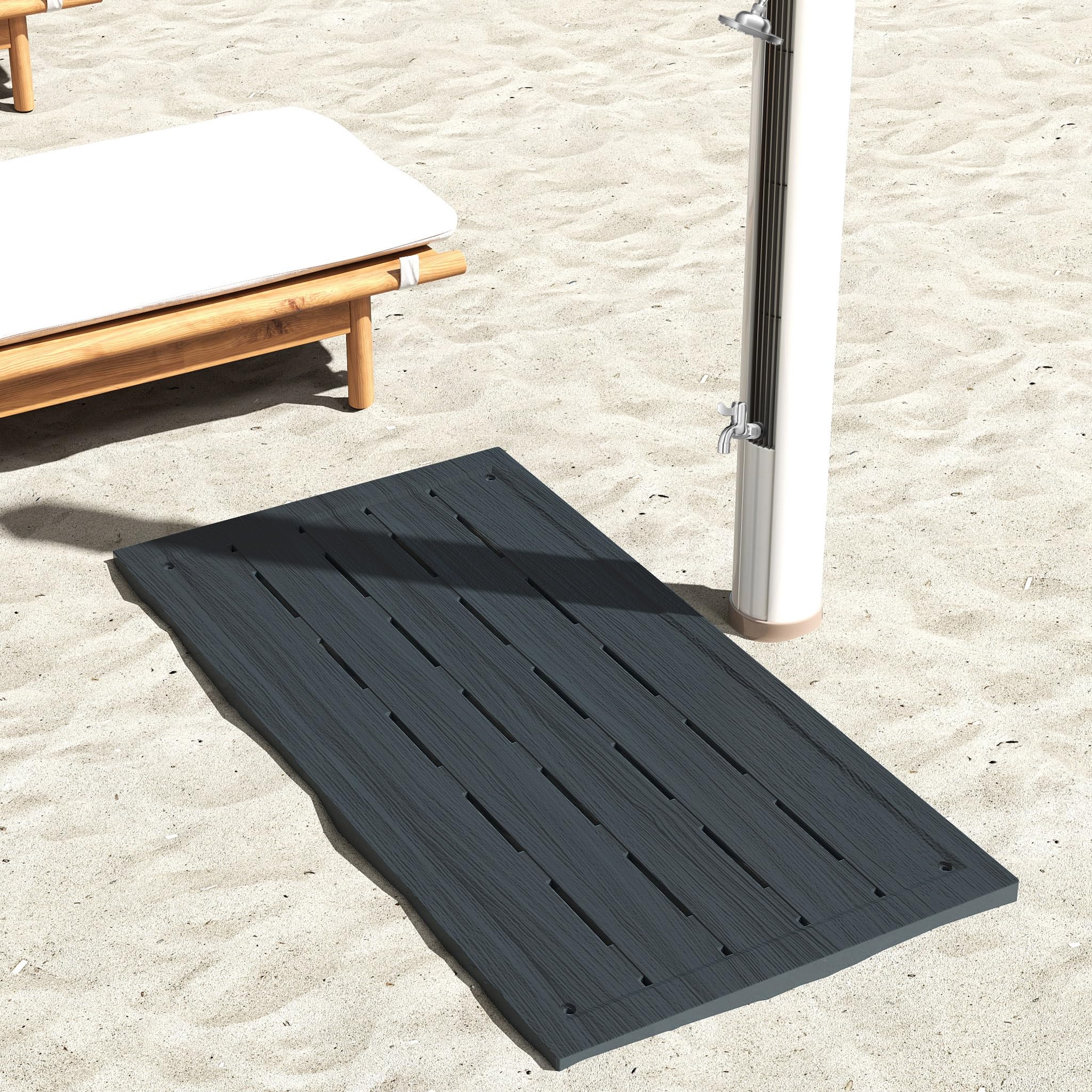 FIVMEN Élément de sol en plastique pour douche solaire, douche de jardin, douche extérieure, plaque de sol, antidérapante, protection UV, pour douche de piscine, échelle de piscine, 100 x 65 x 4 cm