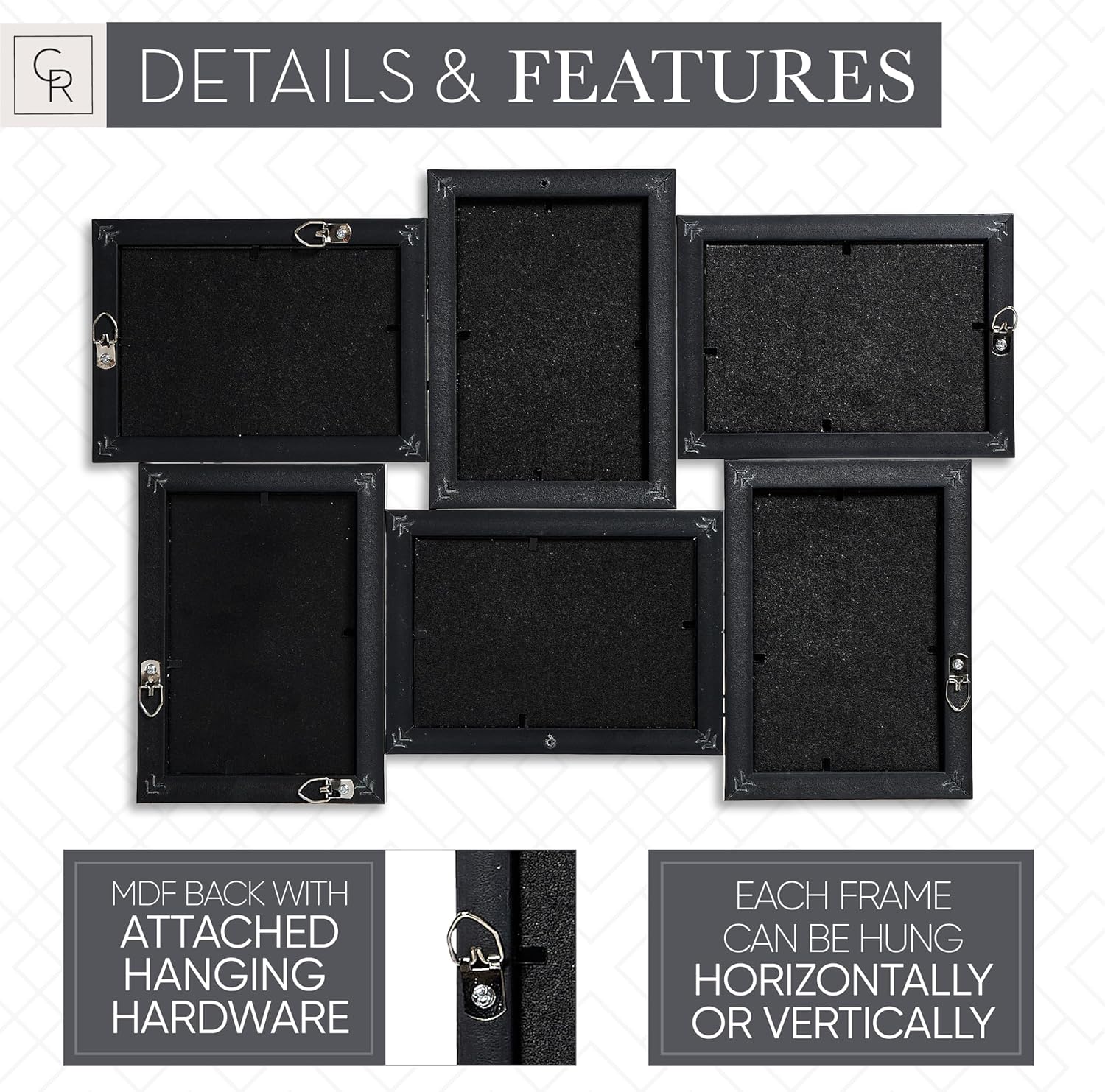 Camden Reed Romantic 6-Piece Collage Frame Set, Cut Join Design for Cherished Moments, 4x6 Inch, Black with Gold