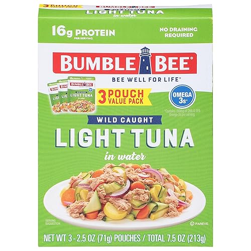 Bumble Bee Bolsa ligera de atún en agua, bolsa de 2.5 onzas (paquete de 3) - Atún listo para comer, alto en proteínas, alimentos y aperitivos Keto,