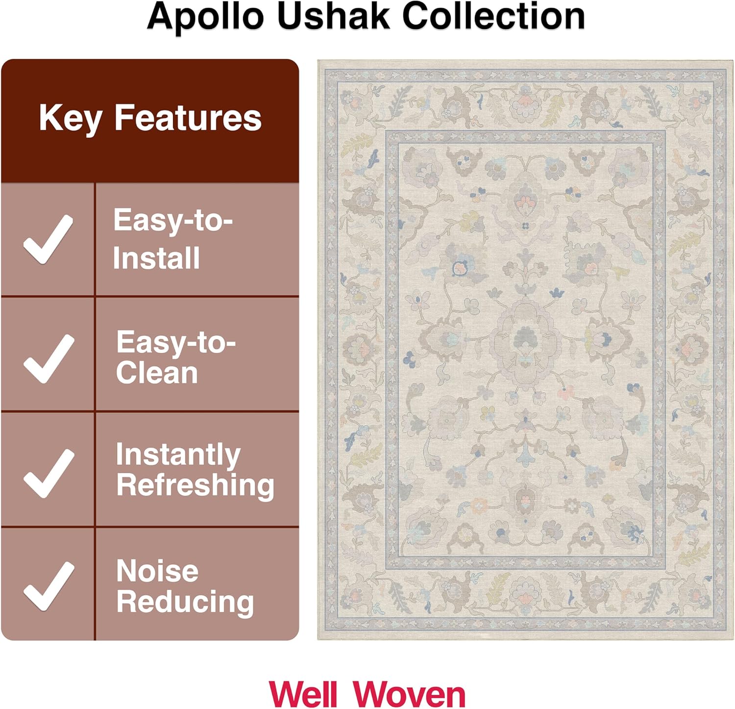 Well Woven Ushak Konya Cream 9'10" x 13' Area Rug for Grand Living Room and Dining Room - Updated Traditional Boho Design, Easy Clean, Floor-Friendly Backing