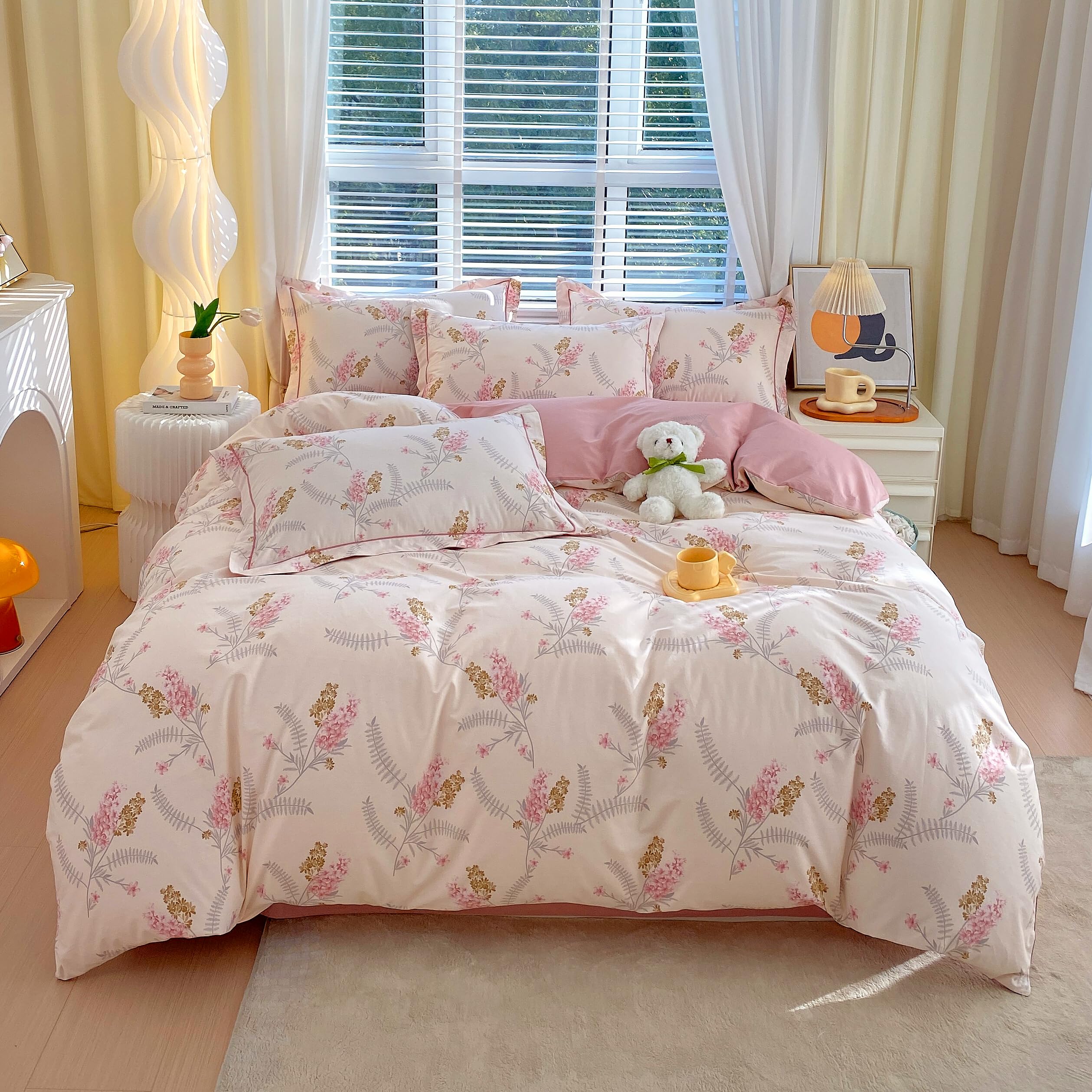 USTIDE King Size Duvet Cover Set for Women & Girls - Soft Rustic Beige Floral Bedding, 100% Cotton 3 Piece Quilt Cover Set with 2 Pillowcases, Elegant & Cosy Boho Bedroom Decor — image 1