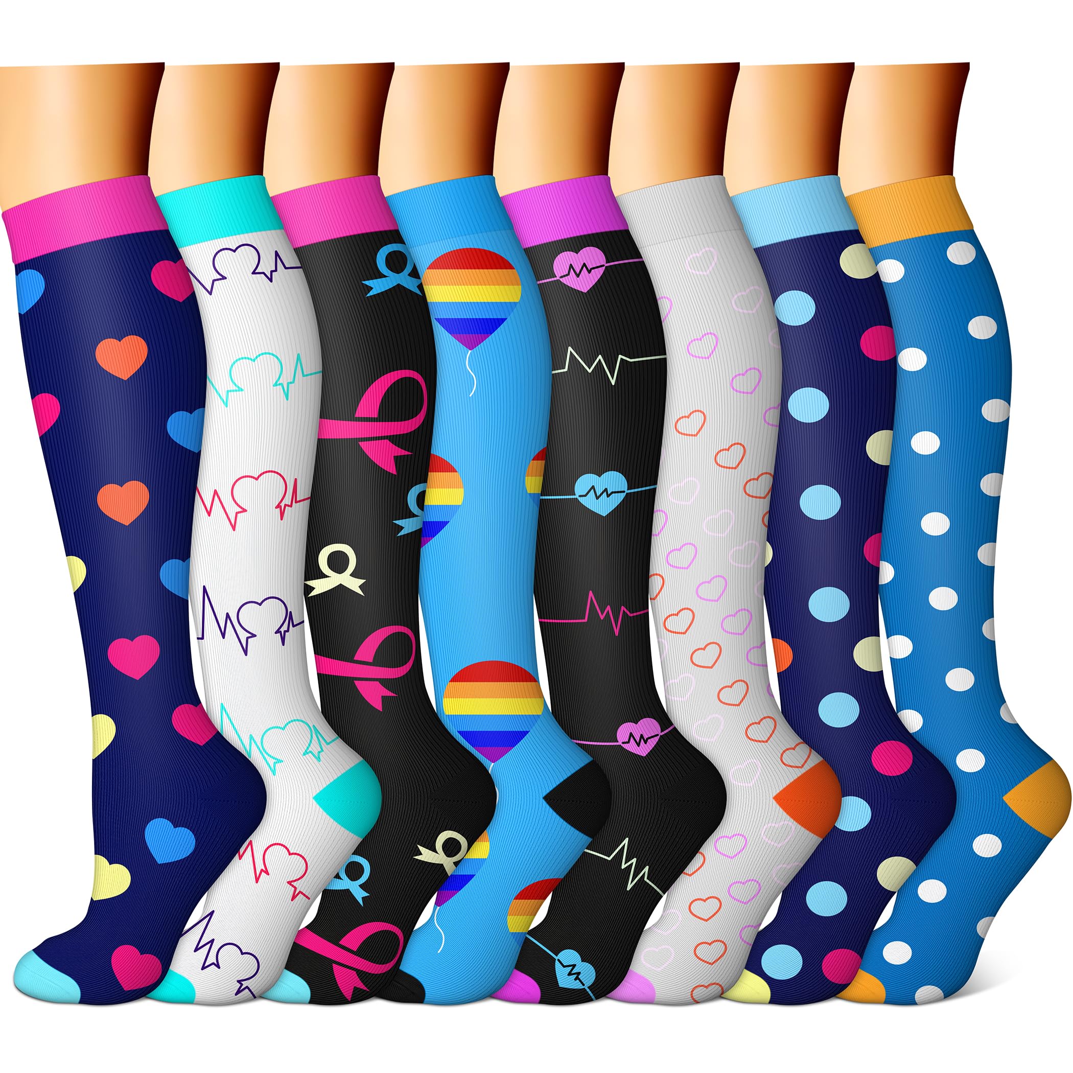 FEYHAY Copper Compression Socks (8 Pairs) 15-20 mmHg Circulation is Best Athletic & Daily for Men & Women, Running, Climbing