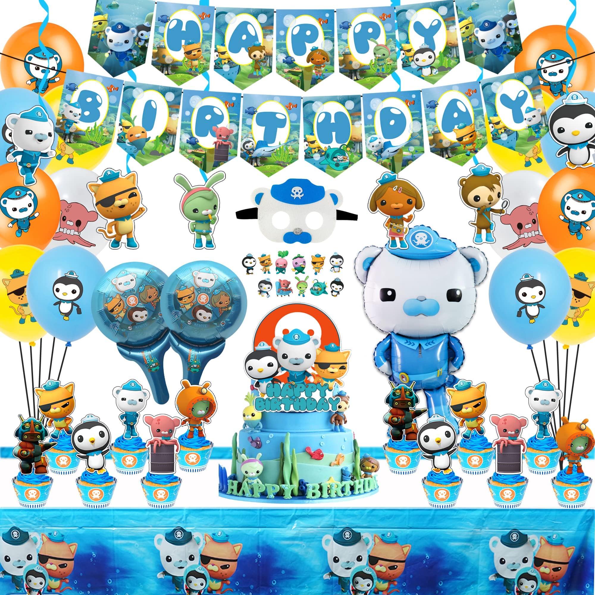 97 Pcs Birthday Party Supplies Birthday Decorations Include Birthday Banner, Cake Toppers, Balloons, Hanging Swirls and Stickers Party Favors for Kids