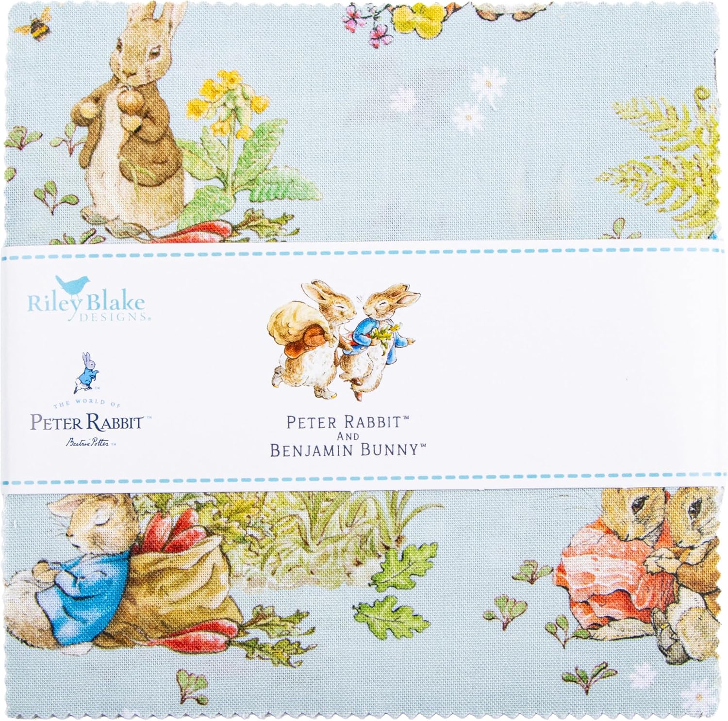 Peter Rabbit and Benjamin Bunny 5" Stacker 42 5-inch Squares Charm Pack Riley Blake 5-17250-42