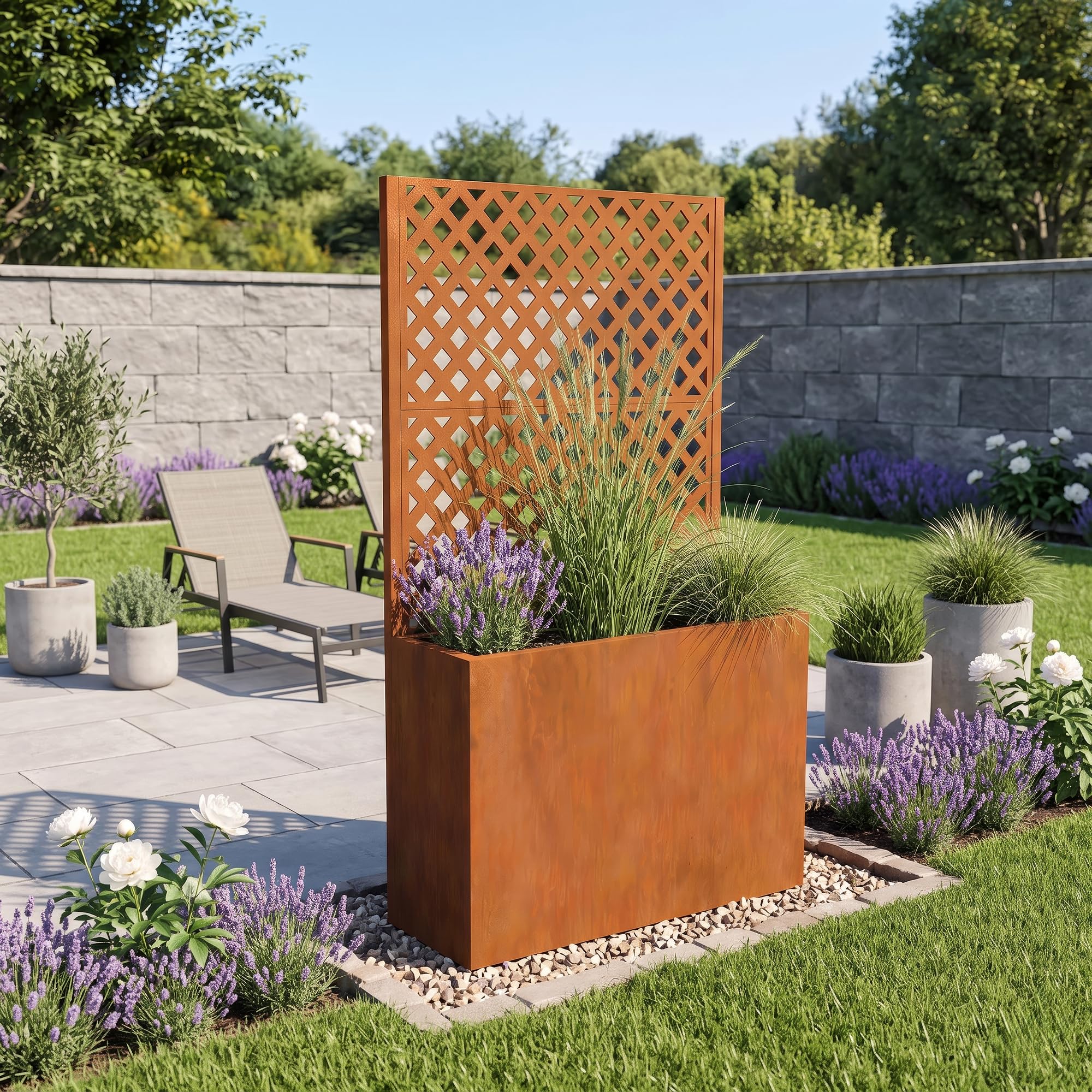 casa.pro Fioriera Alta con Spalliera Separé 146x83x31 cm Marrone Ossidato | Acciaio Corten Pannello Divisore Privacy Portapiante Rettangolare Grigliato Frangivista Giardino Terrazza Interno Esterno