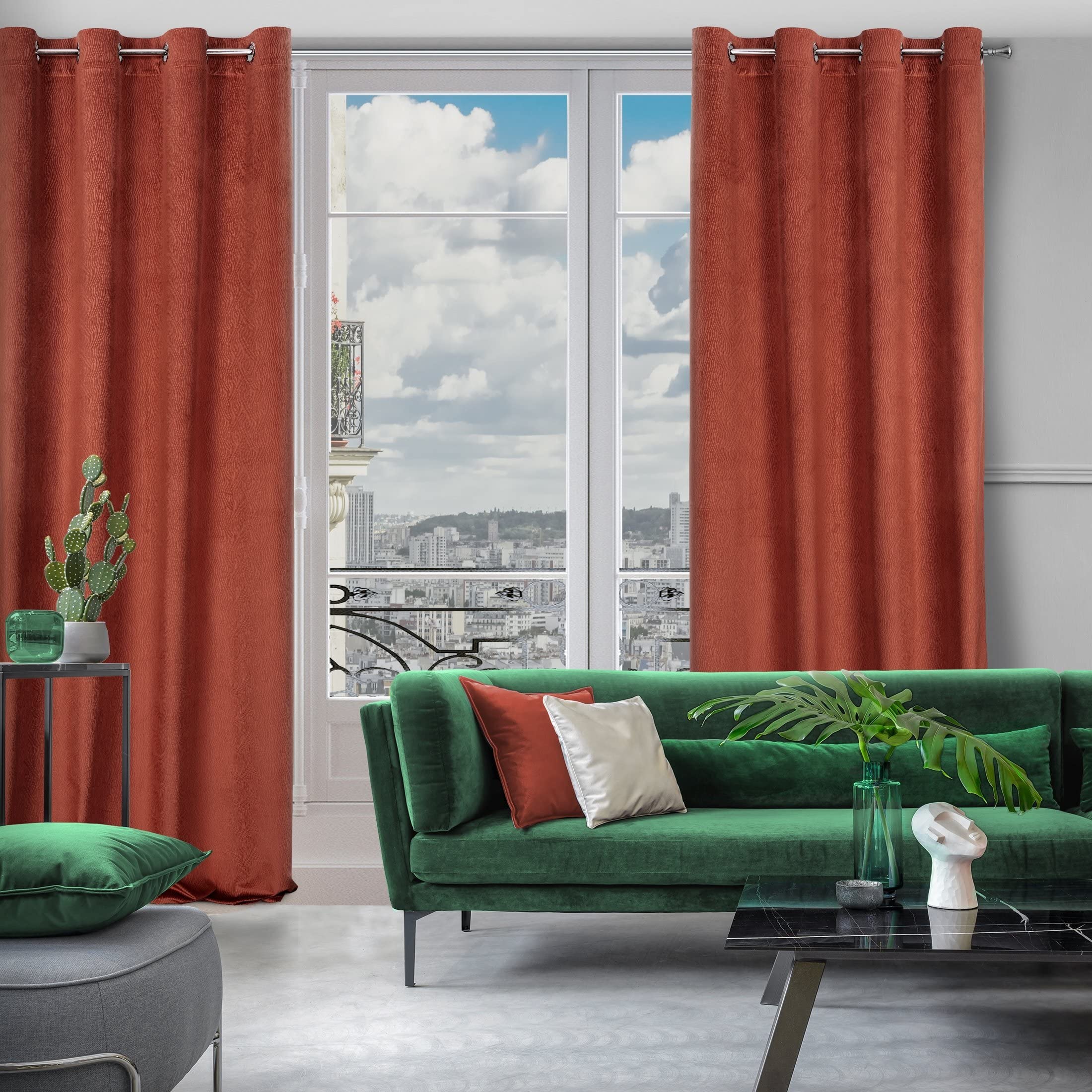 Eurofirany Velvet Curtain with Eyelets Balcony Door Patterned Velvet Look 1 Piece Wavy Pattern Plain Fluffy Living Room Bedroom Lounge 140 x 250 cm 3D Structure Red - Image 3