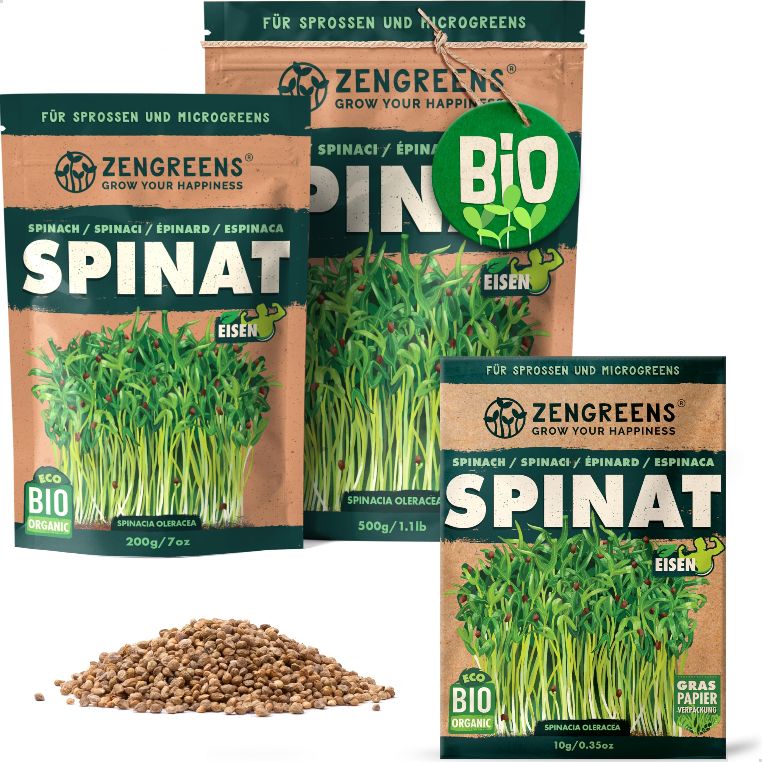 ZenGreens - Bio Spinat Samen - Whle zwischen 10g, 200g und 500g -  Spinatsamen mit Keimrate von ber 97% - Spinat Keimsprossen - Saatgut zum  Sprossen ziehen - wiederverschliebare Verpackung : Amazon.de: Garten