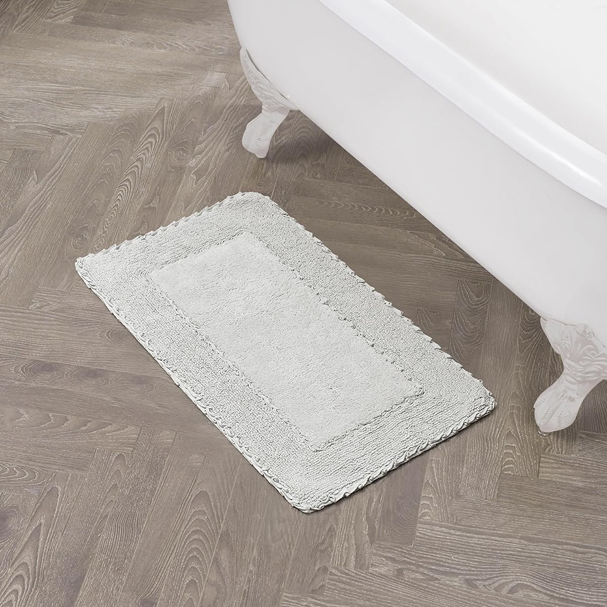Laura Ashley Ruffle Border 100% Cotton Bath Rug, Light Grey, 20"x 34"