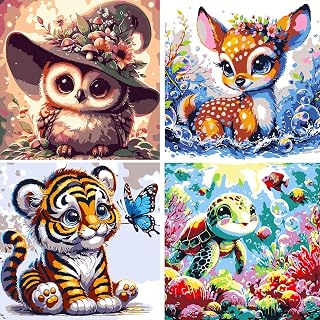 Malen nach Zahlen Cartoon-Tiere, 4er-Set
