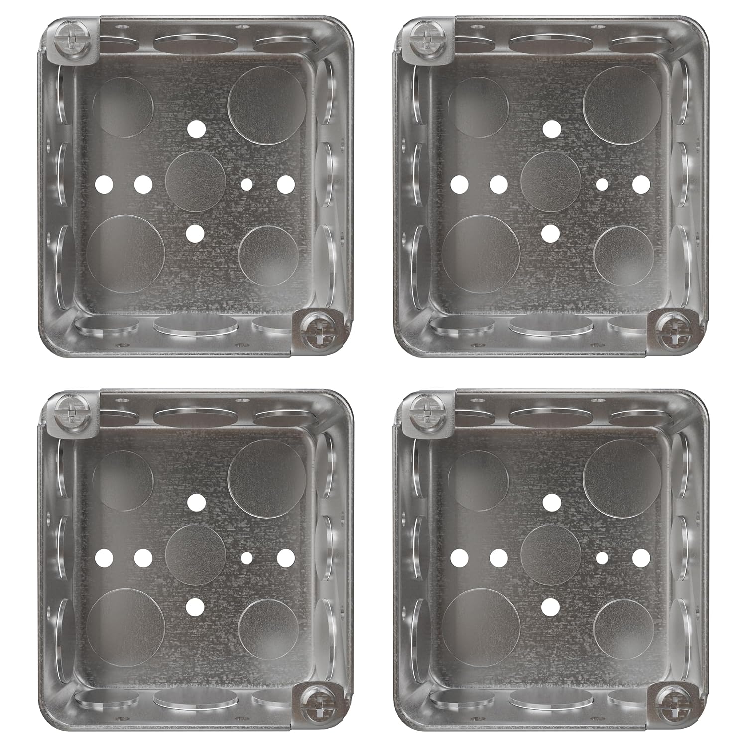 OHLECTRIC 4-Pack 4" Drawn Square Electrical Box with 1/2-Inch Knockouts | 1-1/2" Deep Junction Box, Made of Galvanized Steel | Ideal for Lighting Fixtures, Switches and Receptacles | UL Listed