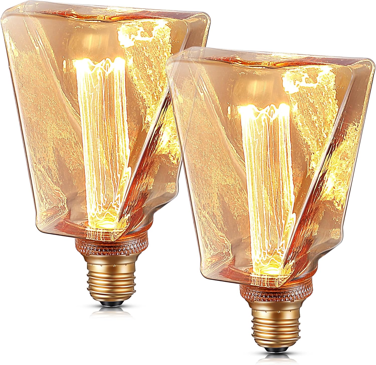 Meonum Decorative Light, Ice Style Shaped E26 LED Bulb, Dimmable 3.5W 2200K Soft Warm Vintage Edison Light, with Virtual Filament Acrylic Inner Pillar Bulb (2 Pack)