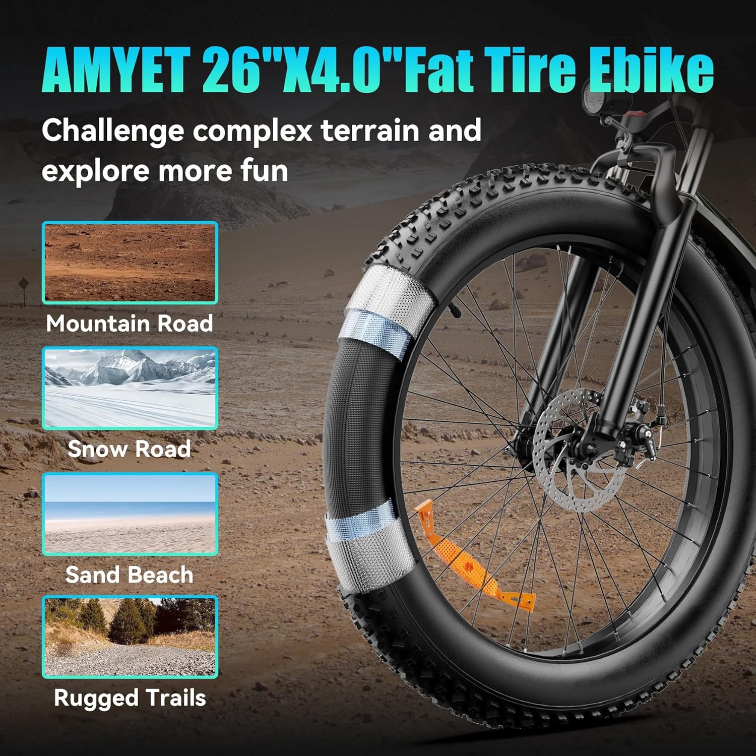 AMYET EB26 Electric Bike for Adults Peak 1500W Electric Bicycle 48V 15AH (720WH) Battery Electric Bike 26" Fat Tire Mountain 28mph 7 Speed Gears Ebike with UL 2849 Certified