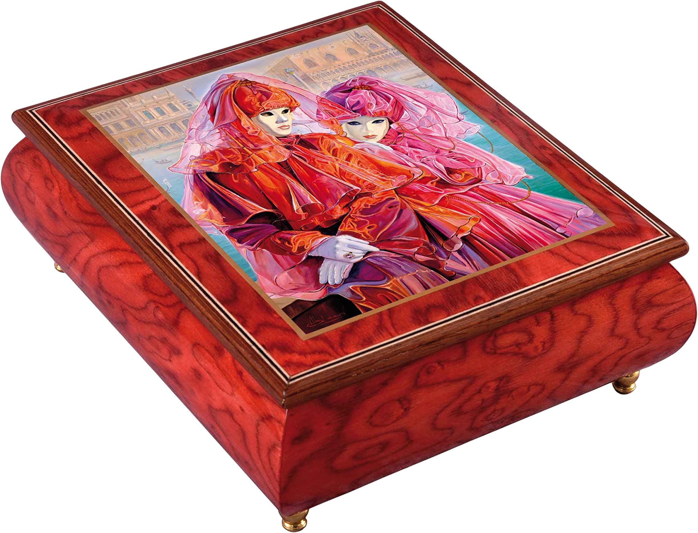 Ercolano "The Magical World of Fairies 18 Note Tune Wooden Box with Image, 7.25 by 6 by 2.75-Inch, Red Glossy Finish