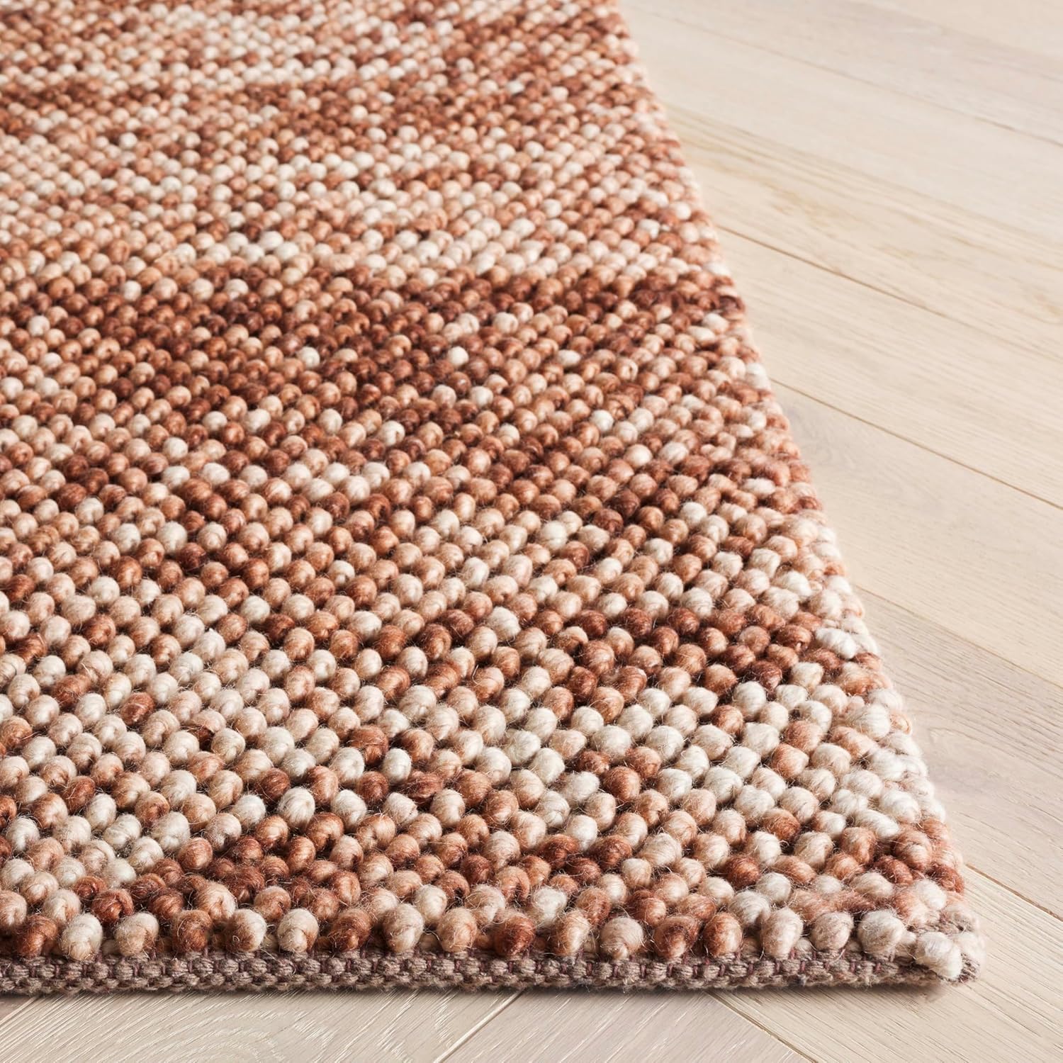 SAFAVIEH Natura Collection Area Rug - 6' Square, Rust & Brown, Handmade Wool Blend, Textured Design, Ideal for Living Room, Bedroom, Dining Space (NAT425P)