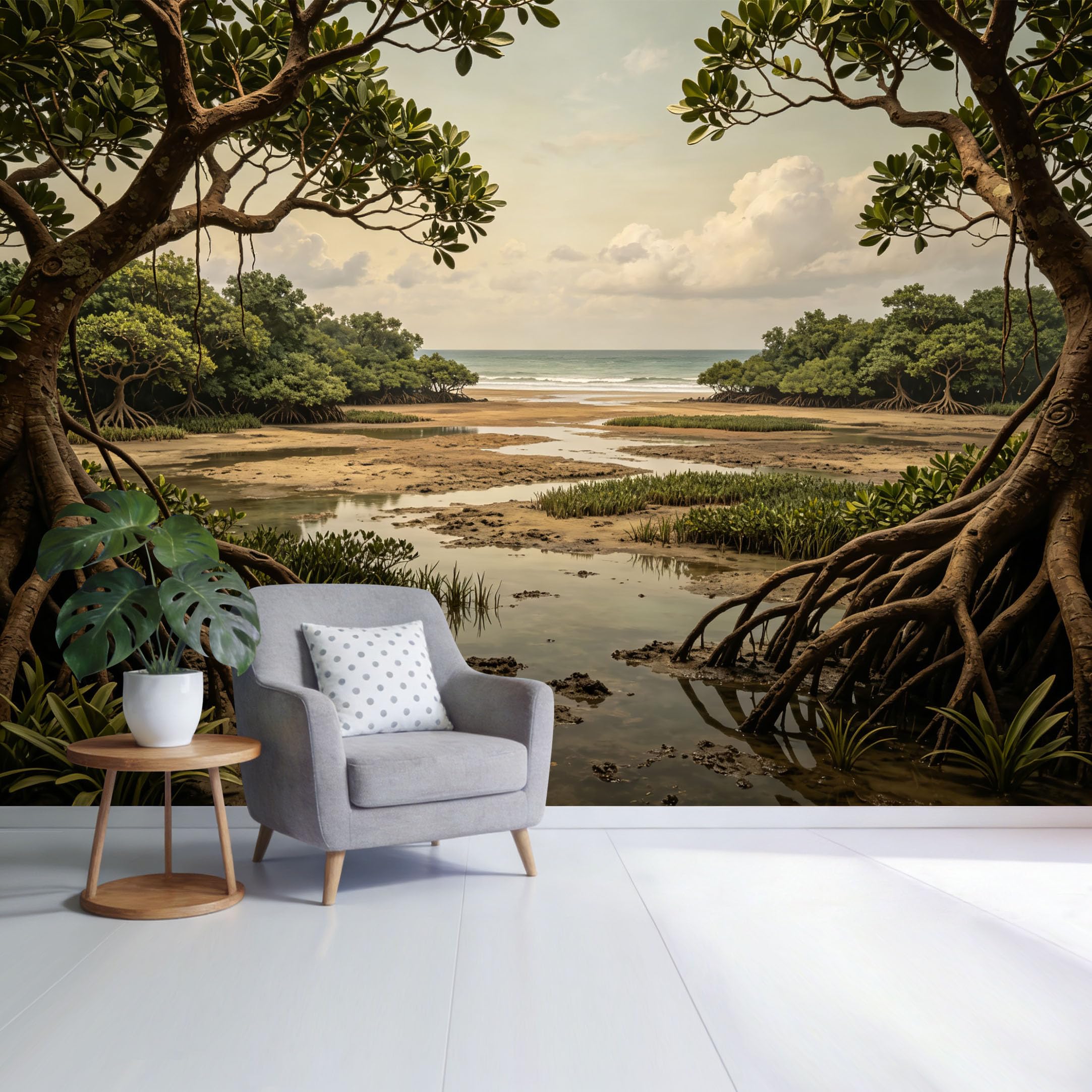 Custom Size Wall Mural Coastal Mangrove Forest Landscape Ocean Shore View Water Reflection Tropical Nature Scene SelfAdhesive Wall Fabric Removable Wallpaper for Home Office Decor