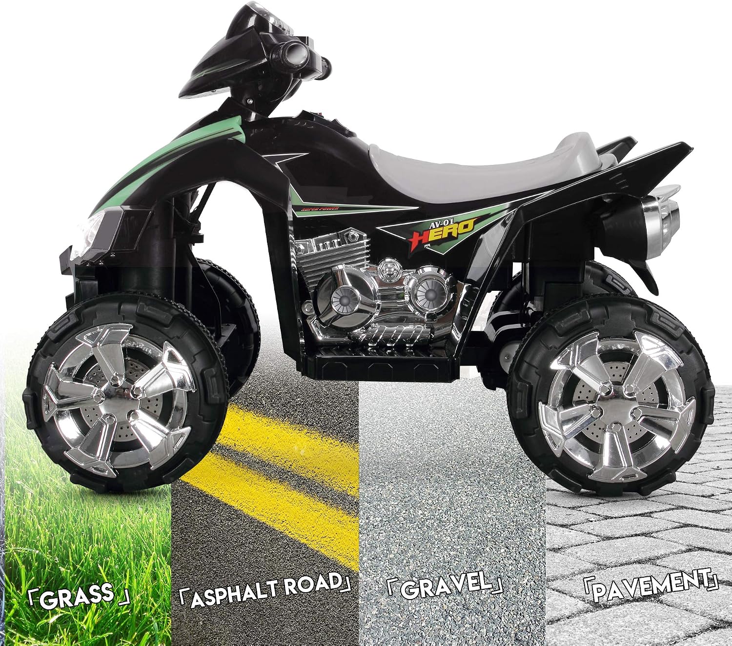 Kidzone Kids 2-Speed 12V Battery Powered Electric 4-Wheeler Quad Toddler Motorcycle Ride-On ATV, LED Lights, Sound, Music, Treaded Tires, ASTM F963 Certified, Light Green