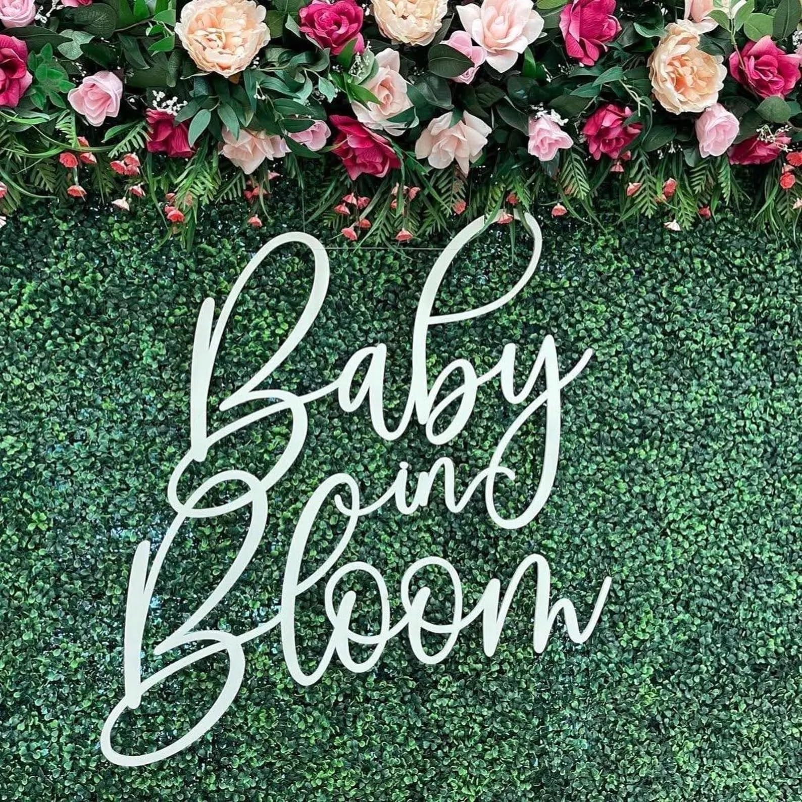 QENWWENG Wooden In Bloom Sign, 17in*14in Baby Shower Party Decal for Boy/Girl Decorations, Gender Reveal Backdrop, Photography Background