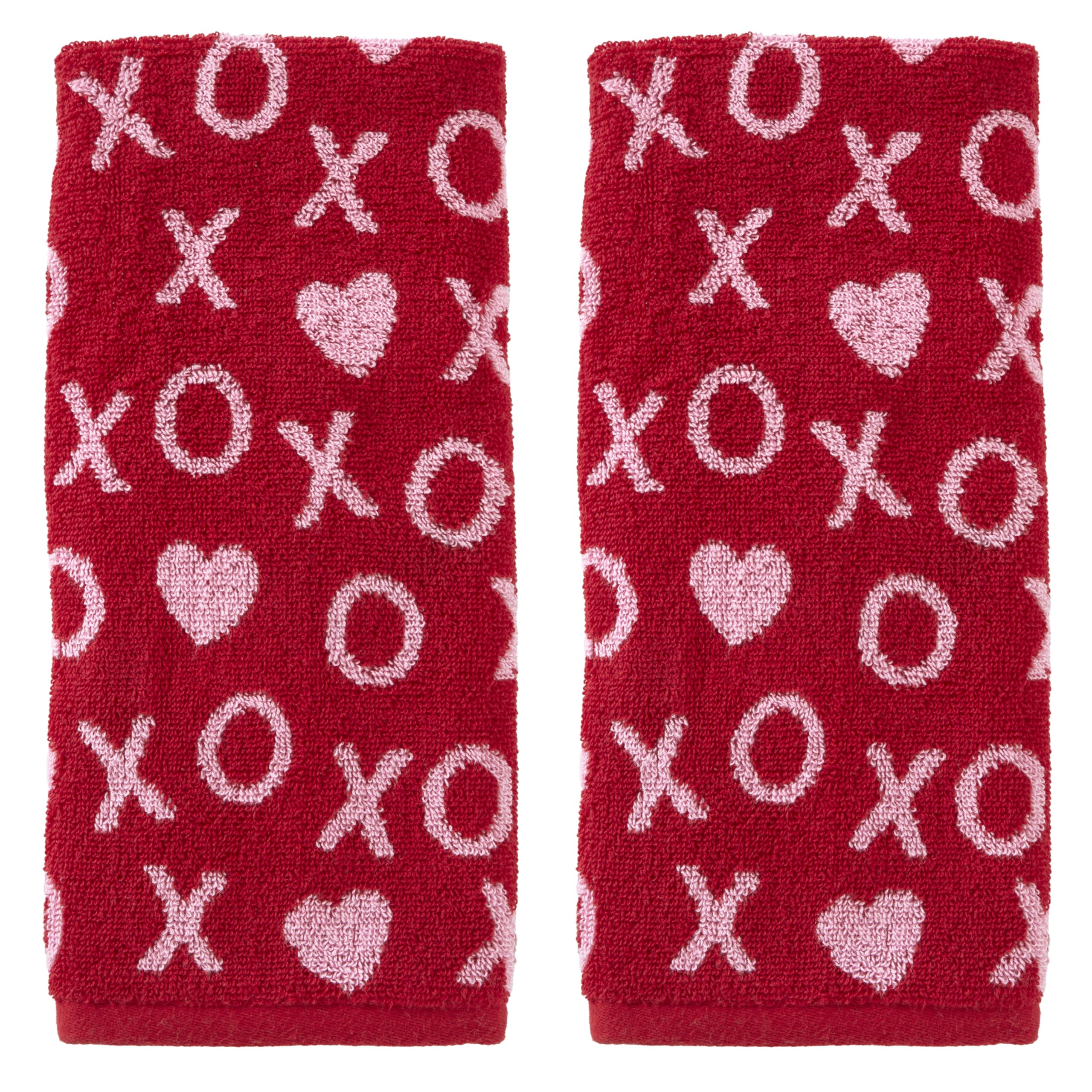 SKL Home Valentine's Day Xs and Os Hand Towel Set, 2 Count, Red, 16" x 25"