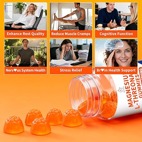 Miniatura 3 de Paquete de 3 gomitas de L-treonato de magnesio de 1000 mg para niños y adultos, treonato de magnesio de alta absorción con L-teanina vitamina D3 y