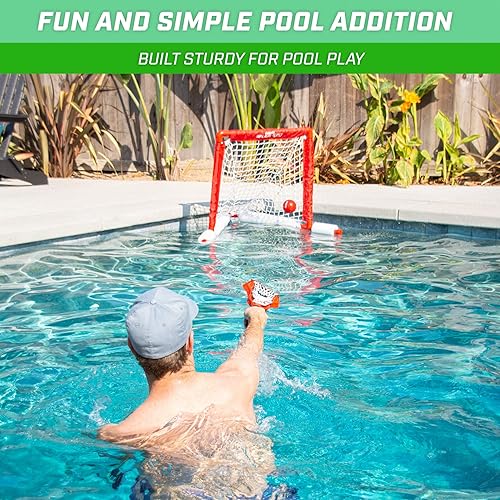 Miniatura 2 de GoSports Lacrosse - Juego de portería flotante para piscina, incluye portería de agua, 2 palos y 4 bolas suaves, color rojo