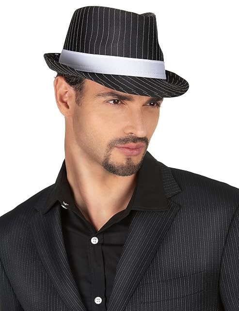 Sombrero negro de gánster con banda blanca