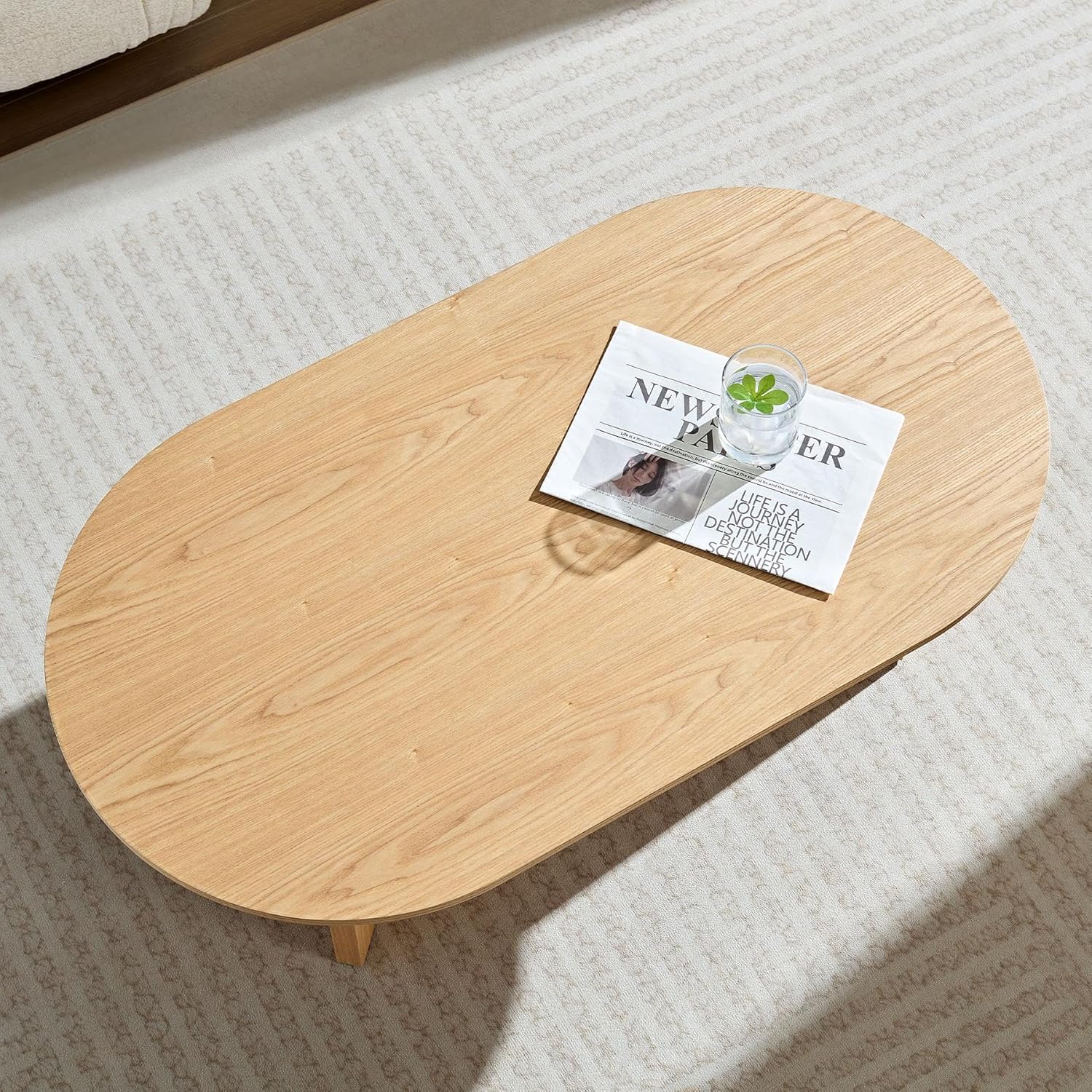 KEVINSPACE W39.37 Oval Coffee Table for Living Room Home Modern with Design CoffeeTable Legs Wood Accent Center Table Mid Century Minimalist Tea Table Cocktail Table Office Oak