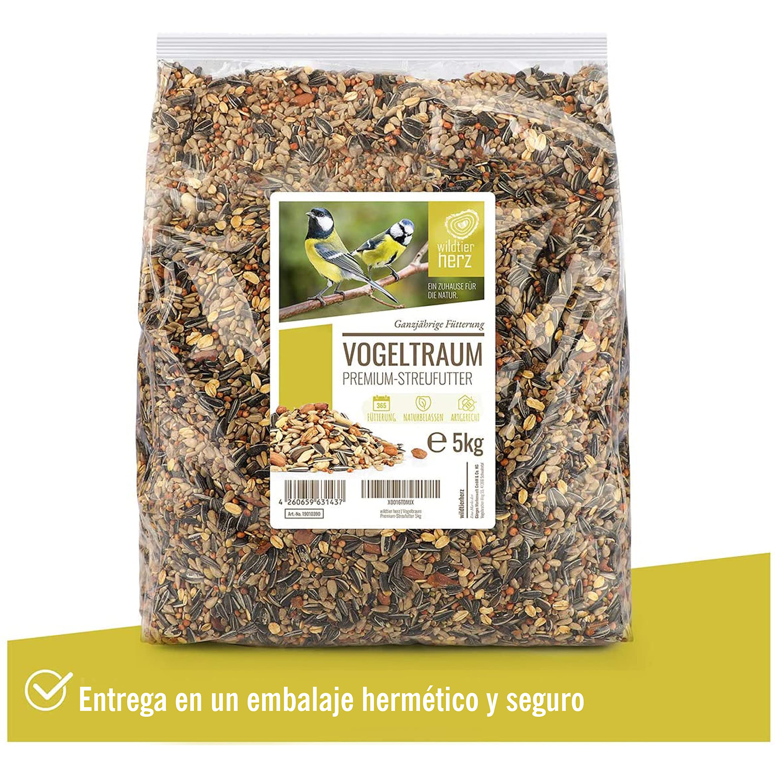 wildtier Herz I Alimentación para Pájaros - 5kg sin Trigo I Comida de Aves para Alimentos - Alimento para Aves