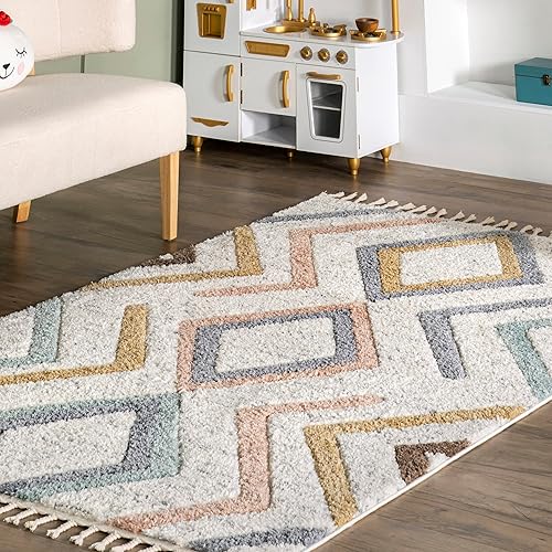 Miniatura 8 de nuLOOM Lillie - Alfombra abstracta con borlas para niños, 4 x 6, beige