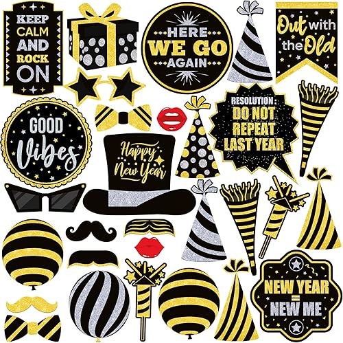 KatchOn, Accesorios para cabina de fotos de Nochevieja 2024 Paquete de 30, decoraciones de Año Nuevo 2024 Suministros para fiesta de Año Nuevo