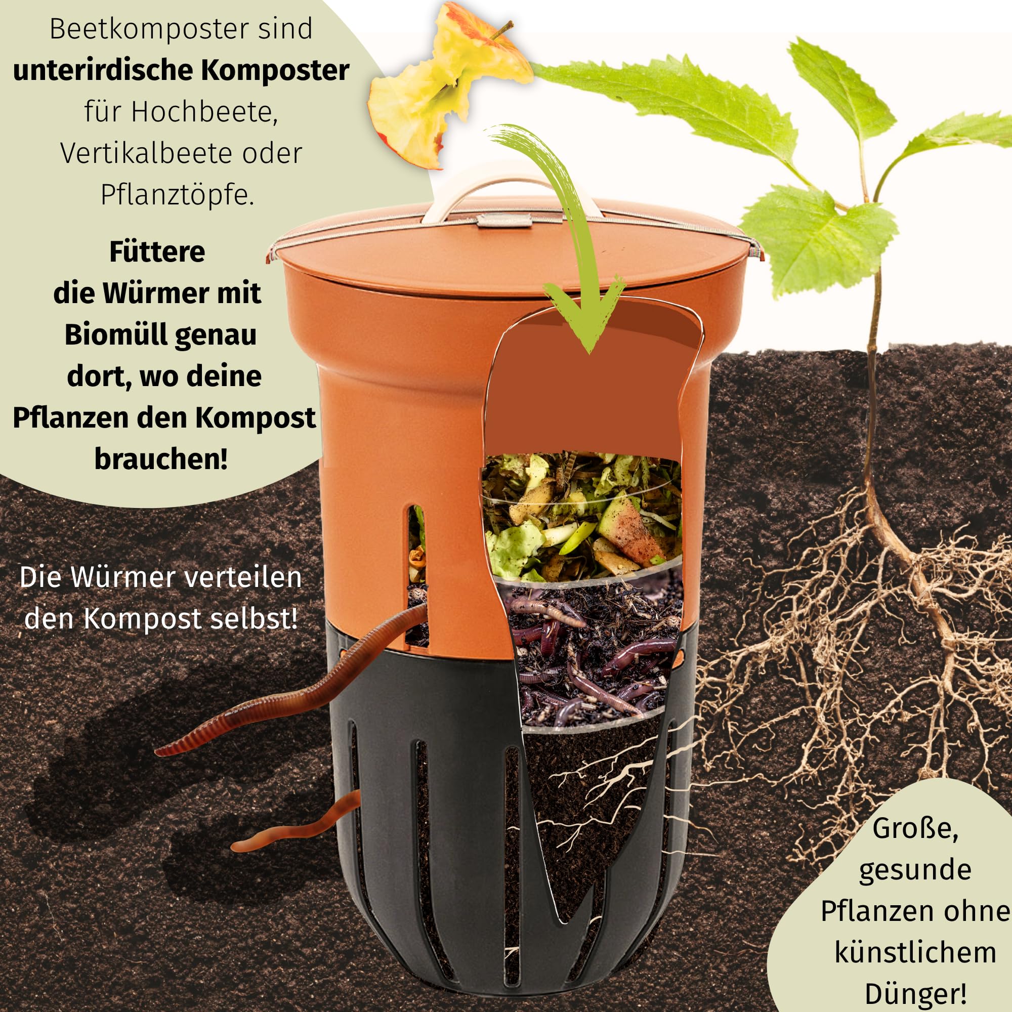 Beetkomposter Wurmvase XL - Wurm Komposter Garten zum Eingraben inkl. Wurmkiste Anleitung