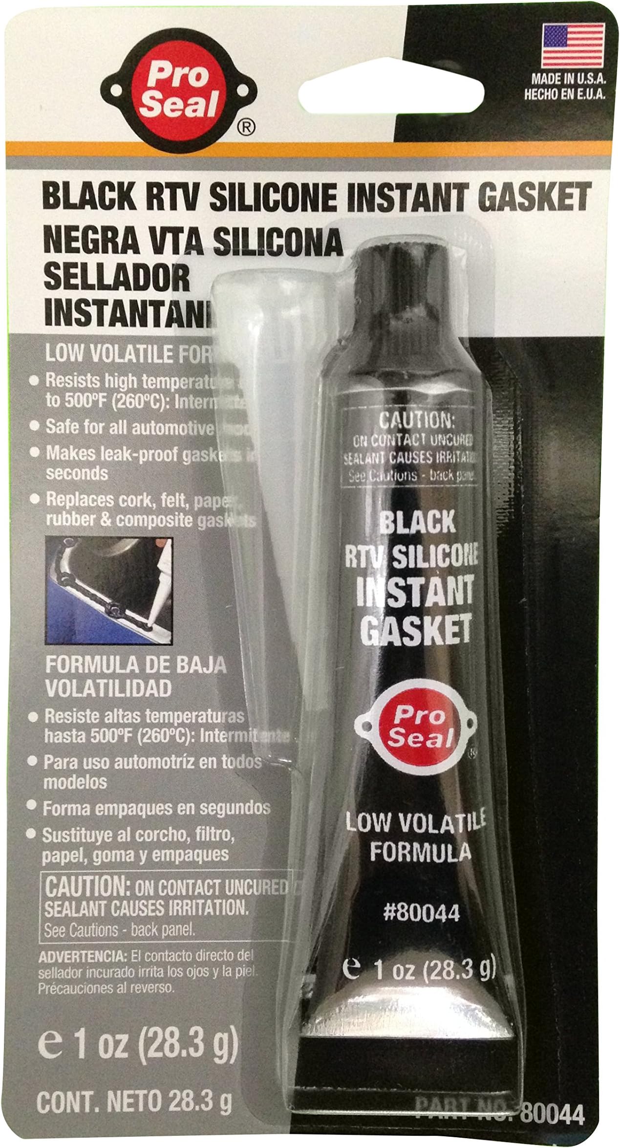 Pro Seal 4301702 80044 RTV Silicone Instant Gasket, 500 Degree F Performance Temperature, 1 oz., 28.3 g, Black