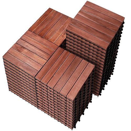 PrimeZone 54 PCS Solid Acacia Wood Interlocking Patio Deck Tiles