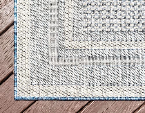 Vista 9 de Unique Loom - Colección Outdoor Border - Tapete para exteriores de borde suave - 5 pies 3 pulgadas x 8 pies, rectangular, azul/marfil azu/marfil