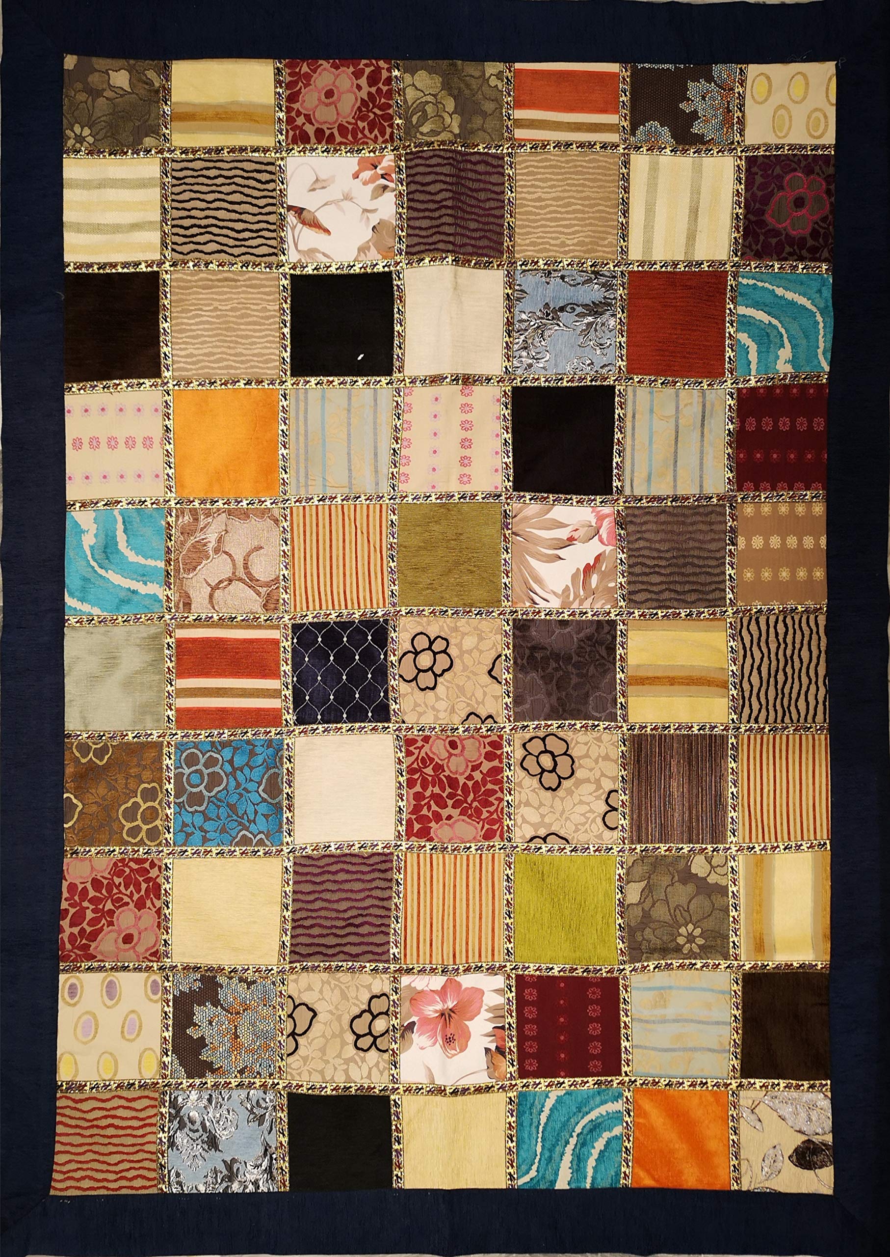 Couvre-table patchwork 200 x 150 rectangulaire ARAZZO bleu pour linge de maison