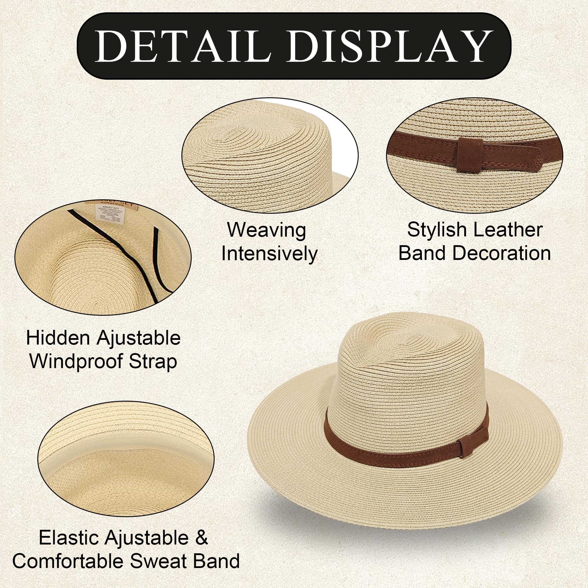 Sombrero Panamá Clásico de Paja para Hombre y Mujer - Transpirable con Protección Solar UV, Diseño Elegante de ala Plana, Ligero y Ajustable - Ideal para Playa, Viajes
