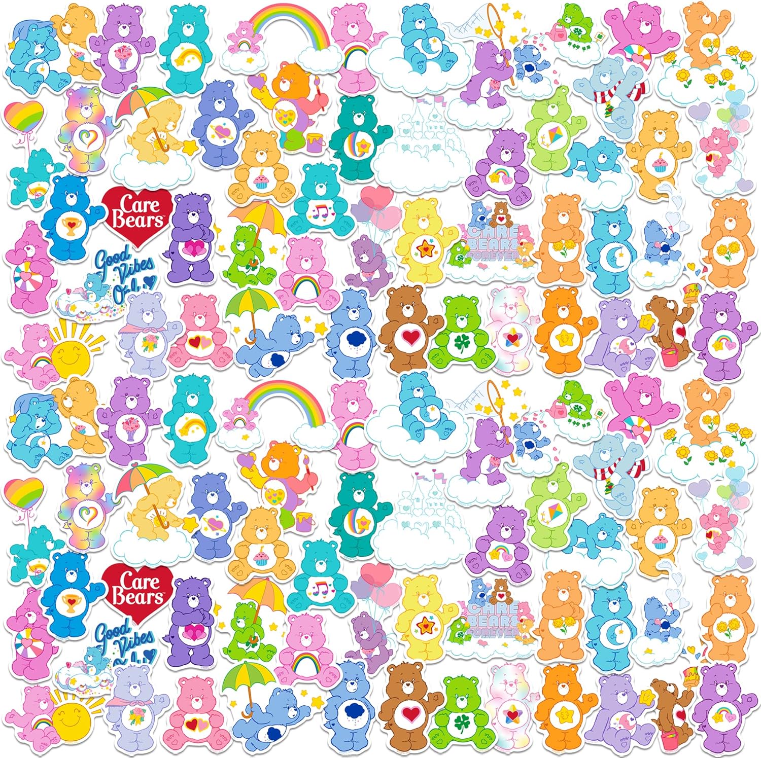 Care Bears Classic 100ct Vinyl Large Deluxe Stickers Variety Pack - Laptop, Water Bottle, Scrapbooking, Tablet, Indoor/Outdoor
