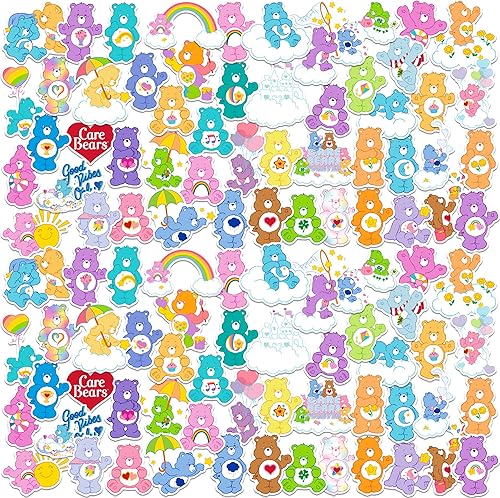 Care Bears - Paquete variado de calcomanías clásicas de vinilo de 100 quilates, tamaño grande, para laptop, botella de agua, álbumes de recortes,