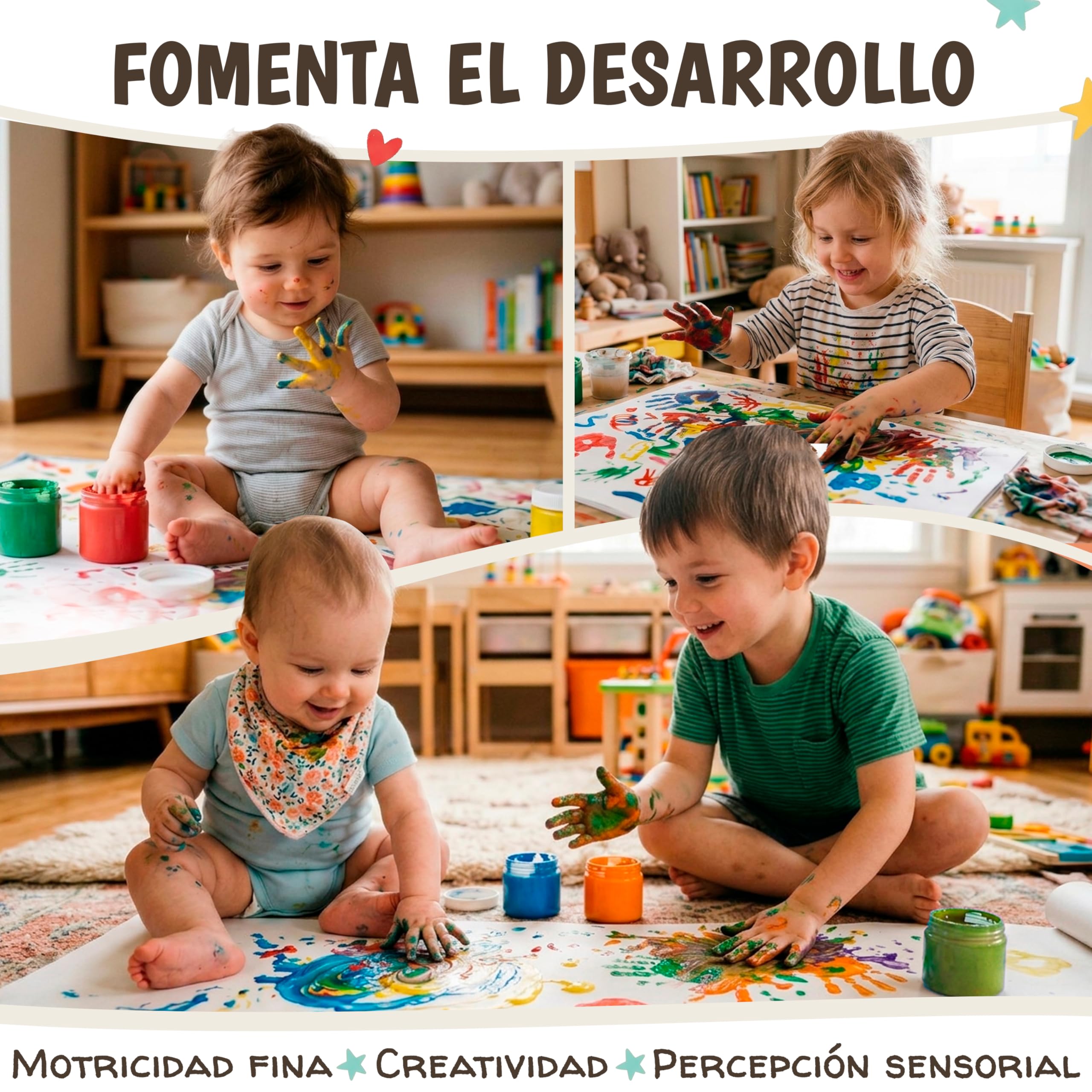 Pintura Dedos Bebe No Toxica Lavable 6x60ml – Pintura de Dedos Para Niños 1, 2, 3 años | Pintar con Manos y Pies | Pinta con Manos & Huellas Bebé Multi Superficia