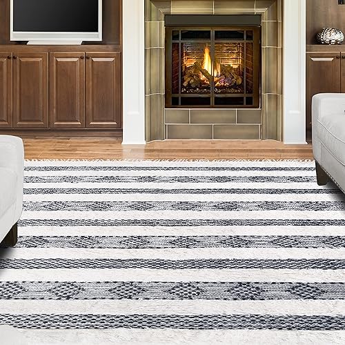 Miniatura 6 de SUPERIOR Alfombra de lana copetuda a mano para interior, decoración geométrica a rayas para comedor, entrada, salóndormitorio, cocina, oficina,