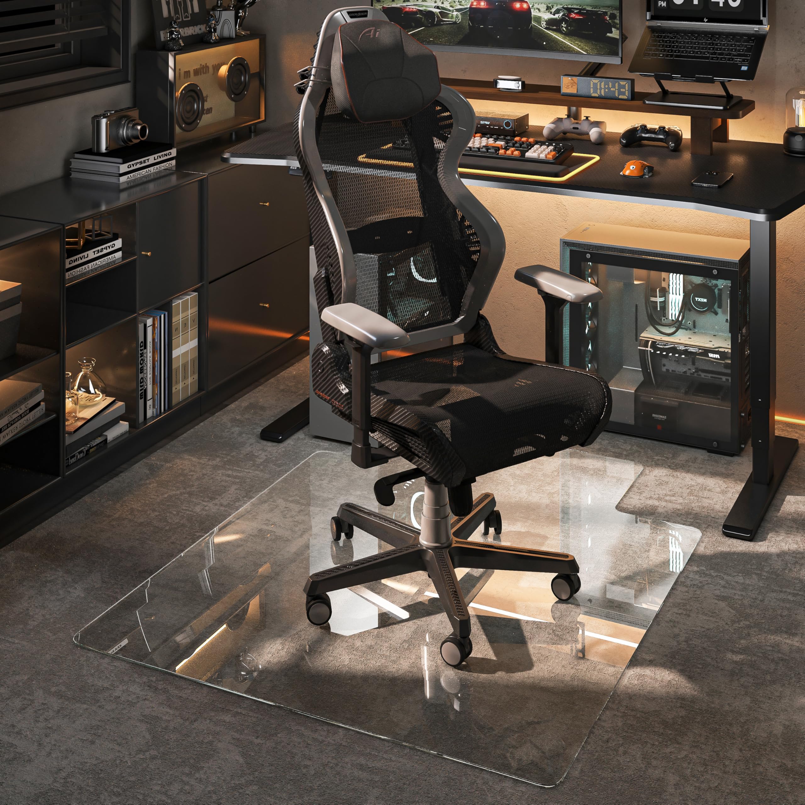 Tempered Glass 46 x36 Irregular Glass Chair Mat with Polished Edge Clear Office Chair Mat Glides Smoothly Suitable