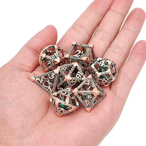 Miniatura 2 de Juego de dados de metal hueco DND, pulpo, cabeza de pulpo, monstruo, oro rosa y verde, juego de 7 piezas para Dungeons and Dragons RPG MTG, juegos